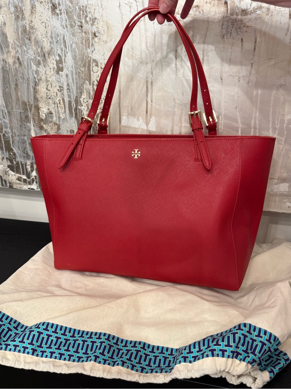 Tory Burch Red Saffiano Leather Tote